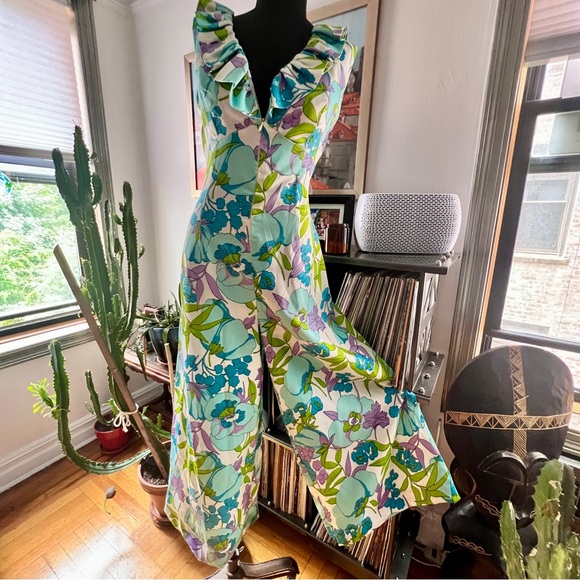 60s/70s jumpsuit with ruffled contoured neckline and full frontal zipper sz M/L - Picture 9 of 9